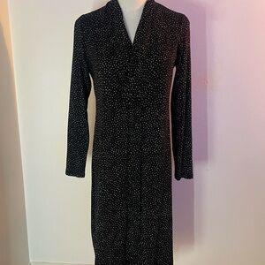 J Jill Wearever Collection  Knit Dress Black and White Pin Dot Long-Sleeve Size